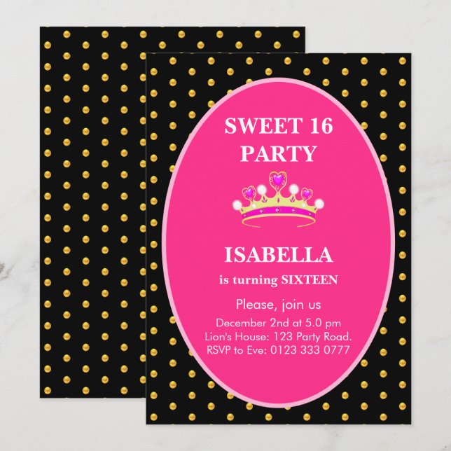 Sweet 16 Princess Crown Birthday Party Invitation (Front/Back)