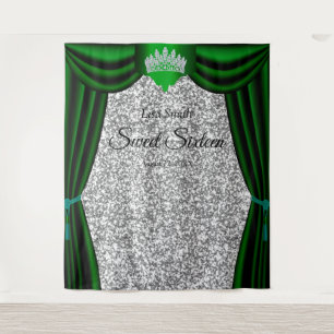Sweet 16 Princess Crown Green Curtain Silver Glitt Tapestry