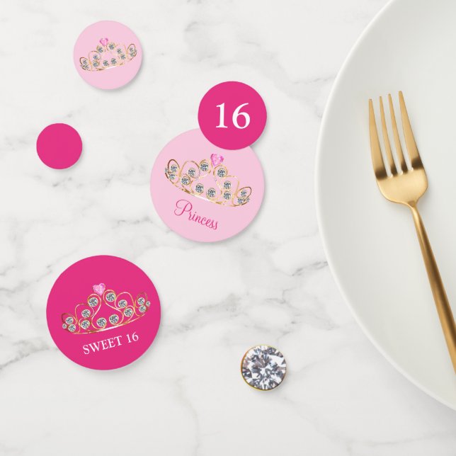 Sweet 16 Princess Crown on Rose Gold Confetti (Group)