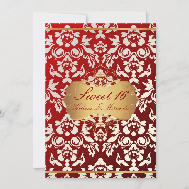 Sweet 16/ princess/pearl damask invitation (Front)