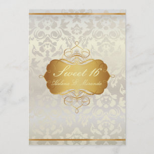 Sweet 16/ princess/pearl damask invitation
