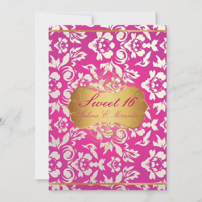 Sweet 16/ princess/pearl damask/pink invitation (Front)