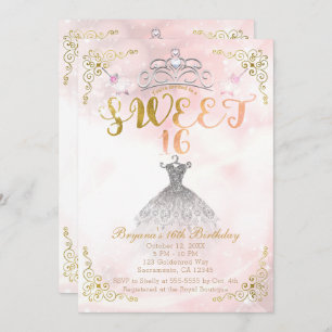 SWEET 16 Princess Pink Sparkle Birthday Party Invitation