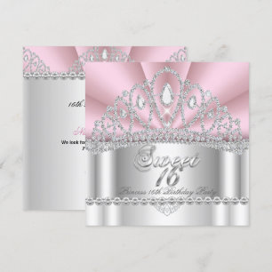 Sweet 16 Princess Pink White Diamond Tiara Invitation