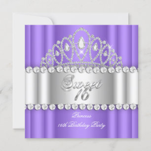 Sweet 16 Princess Purple White Diamond Tiara Invitation