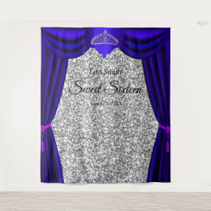 Sweet 16 Princess Tiara Blue Curtain Silver Glitte Tapestry