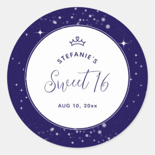 Sweet 16 Princess Tiara Crown Navy Blue Birthday Classic Round Sticker