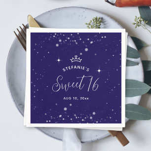 Sweet 16 Princess Tiara Crown Navy Blue Birthday Napkin