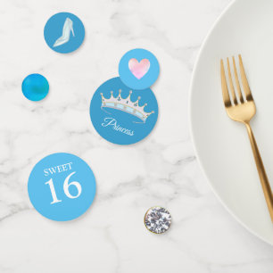 Sweet 16 Princess Tiara on Light Turquoise Blue  Confetti