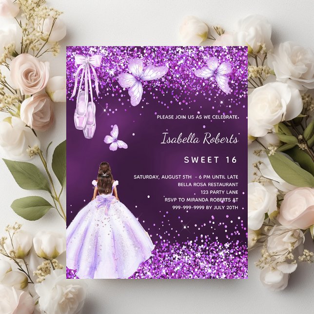 Sweet 16 purple ballerina dress invitation (Creator Uploaded)