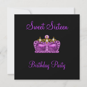 Sweet 16 Purple Crown Princess Event Black Invitation