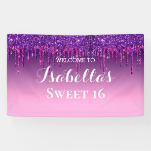 Sweet 16 Purple Dripping Glitter Banner