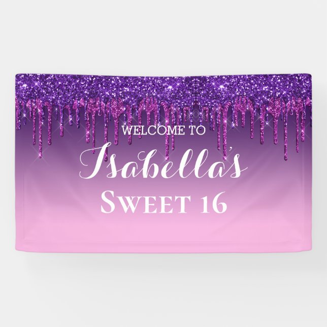 Sweet 16 | Purple Dripping Glitter Banner (Horizontal)