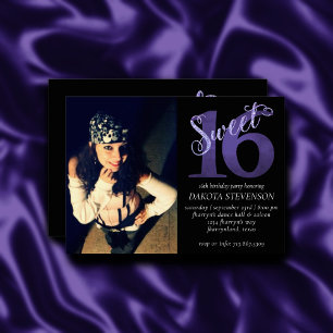 Sweet 16 Purple Faux Glitter Photo Keepsake Invitation