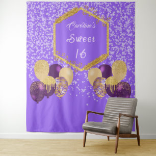 Sweet 16 Purple Glitter & Glitter Party Balloons Tapestry