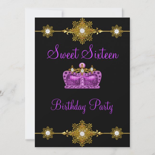Sweet 16 Purple Gold Black Princess Event Invitation (Front)