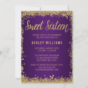 Sweet 16 Purple Gold Glitter Birthday Invitation