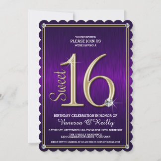 Sweet 16 Purple/Gold Metallic Party Invitations