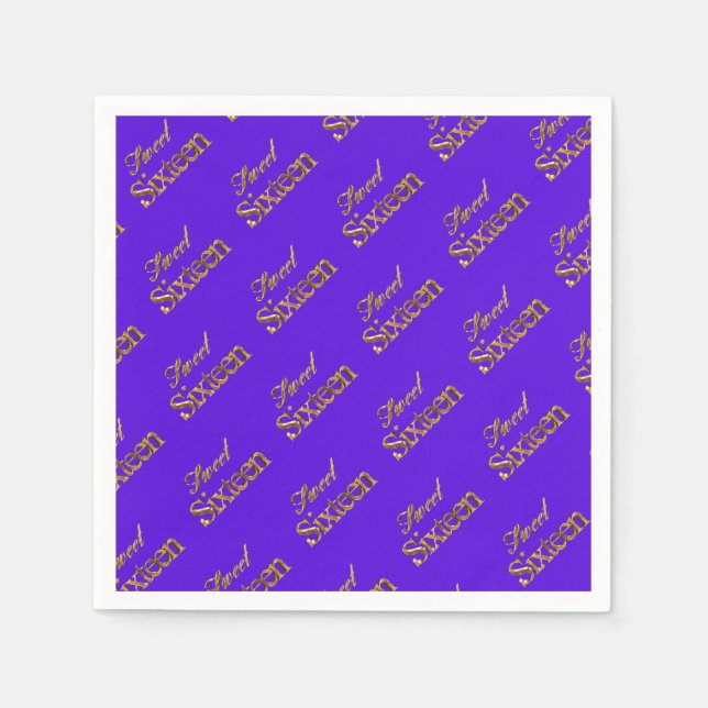 Sweet 16 Purple Gold Typography Pattern Elegant Napkin (Front)