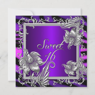 Sweet 16 Purple Hot Pink Silver Sweet Sixteen Invitation