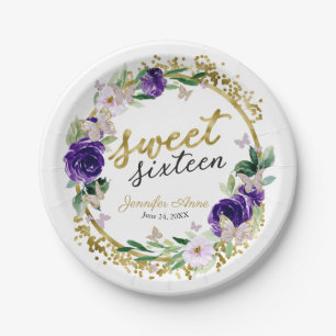 Sweet 16 Purple Lavender Floral Butterfly Paper Plate