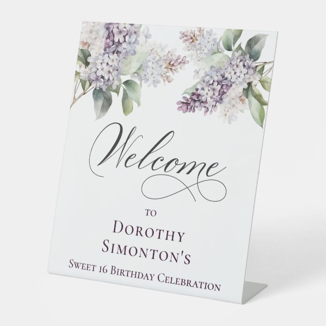 Sweet 16 Purple Lilac Spring Flower Welcome Pedestal Sign (Front)
