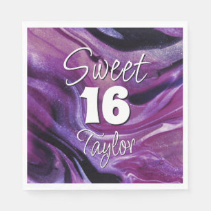 Sweet 16 Purple Marble Personalized Napkin