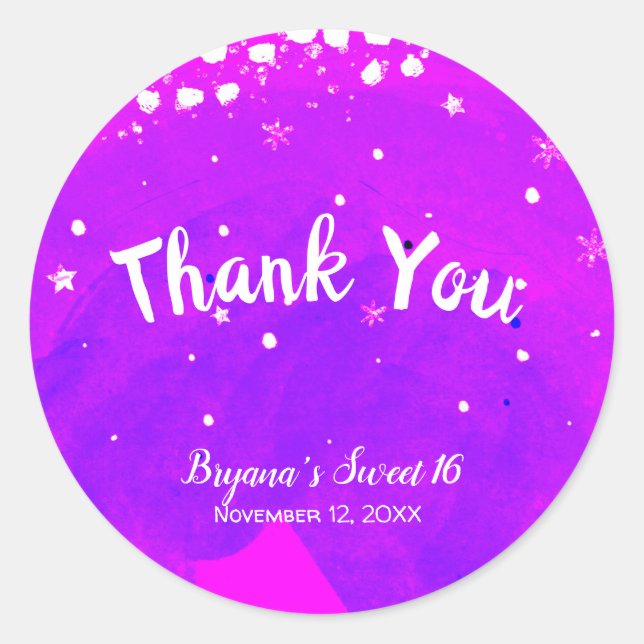 Sweet 16 Purple Pink Trendy Modern Party Favour Classic Round Sticker (Front)