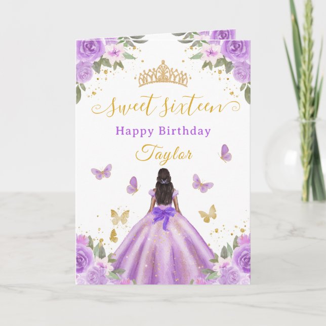Sweet 16 Purple Princess African American Girl Card (Front)