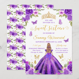 Sweet 16 Purple Princess Blonde Girl Invitation