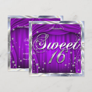 Sweet 16 Purple Silver 16th Birthday Party Invitation