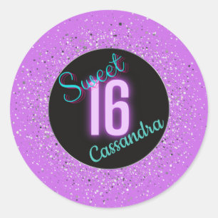 Sweet 16 Purple Silver Brilliance Personalised   Classic Round Sticker