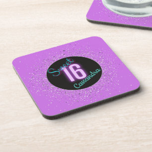 Sweet 16 Purple Silver Brilliance Personalised Coaster