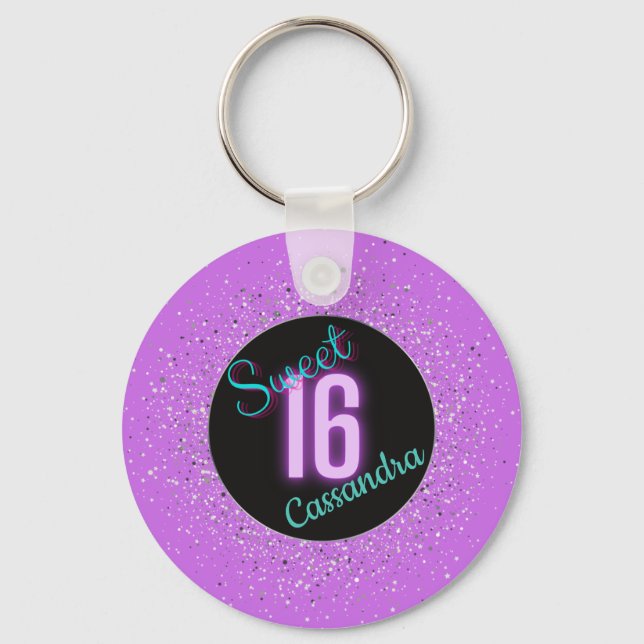 Sweet 16 Purple Silver Brilliance Personalised  Key Ring (Front)