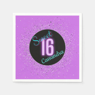 Sweet 16 Purple Silver Brilliance Personalised   Napkin