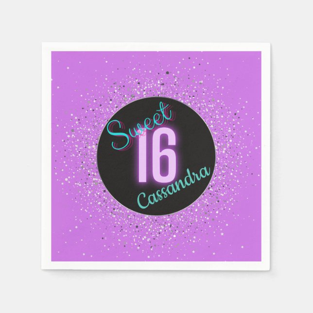 Sweet 16 Purple Silver Brilliance Personalised   Napkin (Front)
