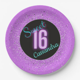 Sweet 16 Purple Silver Brilliance Personalised  Paper Plate