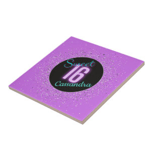 Sweet 16 Purple Silver Brilliance Personalised   Tile