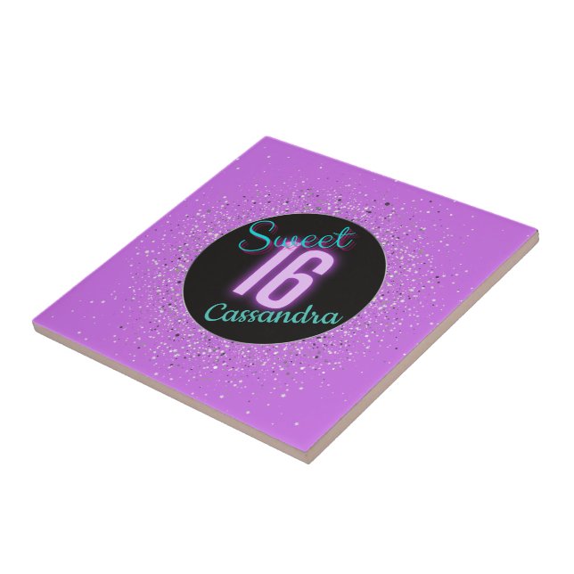 Sweet 16 Purple Silver Brilliance Personalised   Tile (Side)