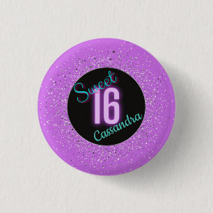 Sweet 16 Purple Silver Brilliance Personalized  3 Cm Round Badge