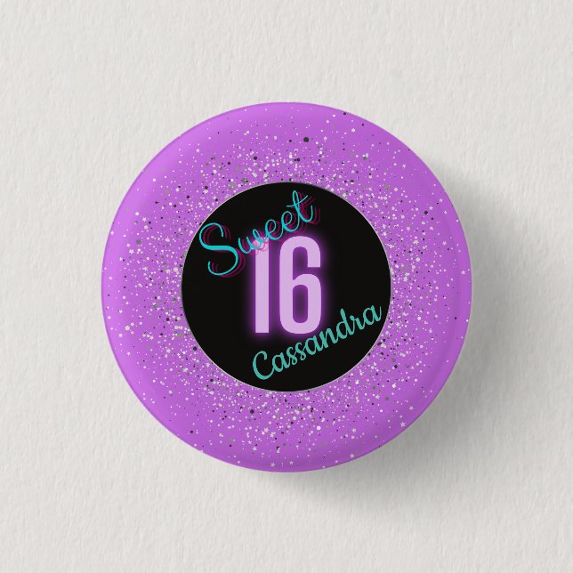 Sweet 16 Purple Silver Brilliance Personalized  3 Cm Round Badge (Front)