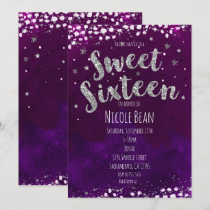 Sweet 16 Purple & Silver Starry Night Invitations