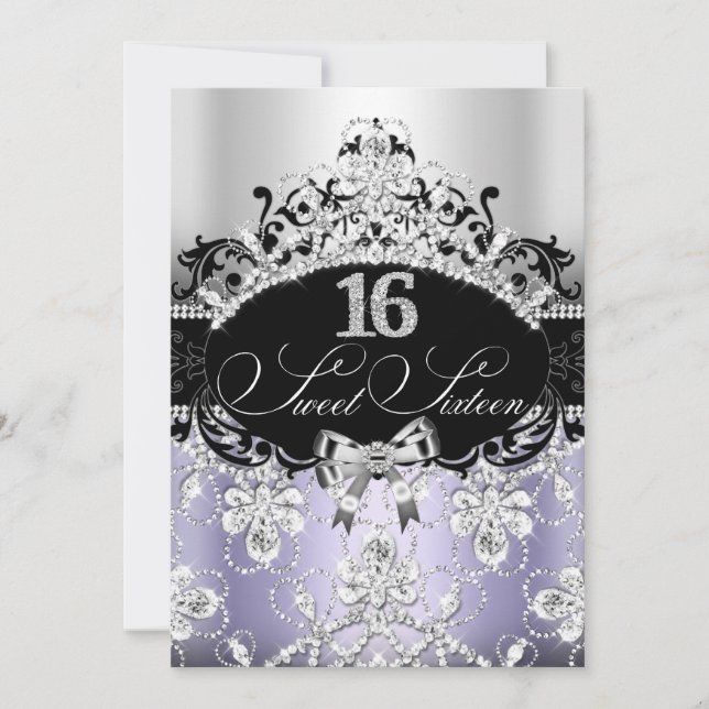 Sweet 16 Purple Sparkle Tiara Birthday Invite (Front)