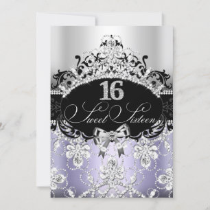 Sweet 16 Purple Sparkle Tiara Birthday Invite