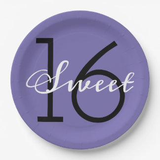 Sweet 16 Purple Typography Birthday Paper Plate