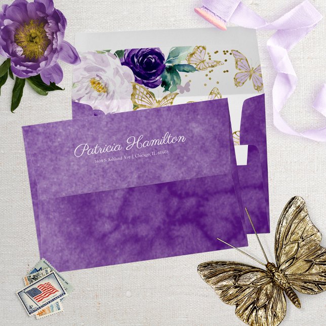 Sweet 16 Purple Watercolor Butterfly Floral Envelope (Creator Uploaded)