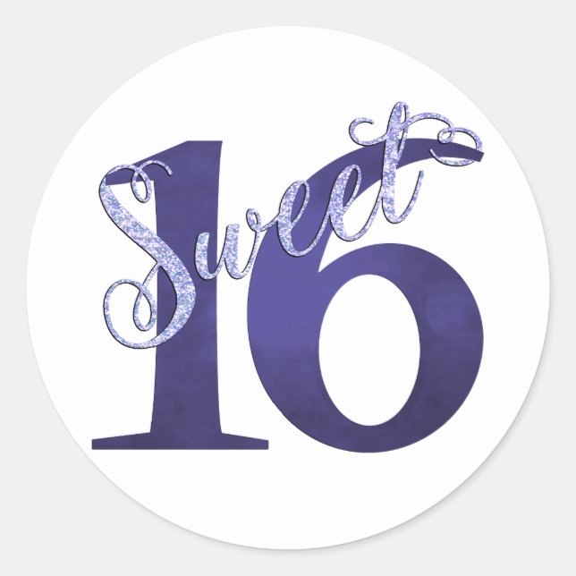 Sweet 16 | Purple Watercolor Grunge and Glitter Classic Round Sticker (Front)