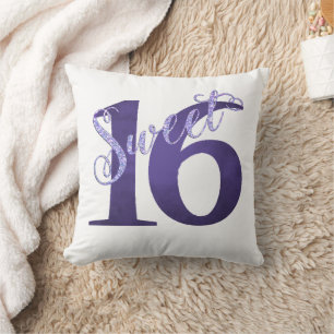 Sweet 16   Purple Watercolor Grunge and Glitter Cushion