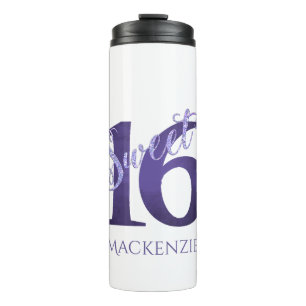 Sweet 16   Purple Watercolor Grunge and Glitter Thermal Tumbler