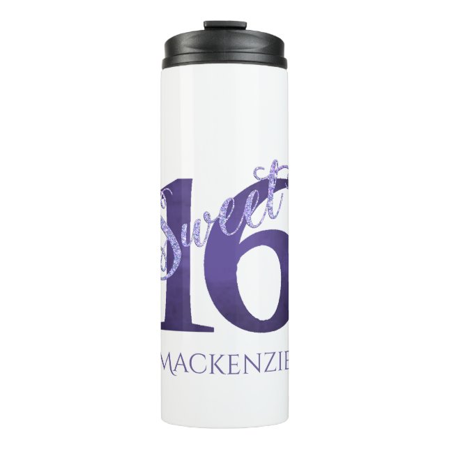 Sweet 16 | Purple Watercolor Grunge and Glitter Thermal Tumbler (Front)